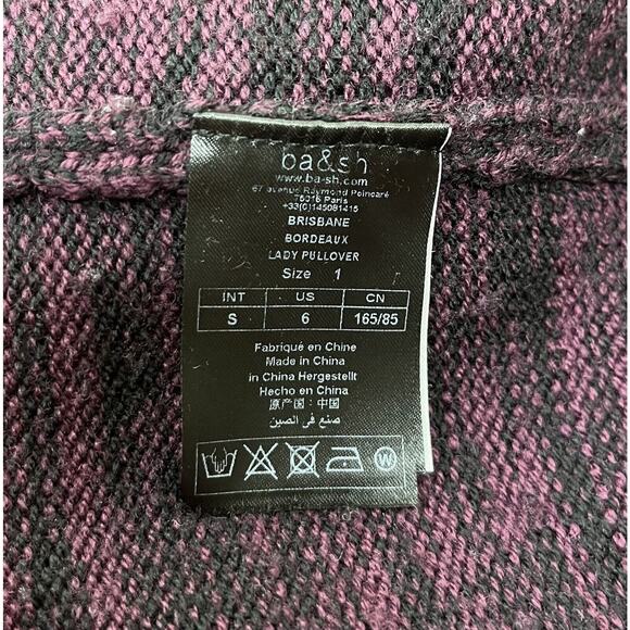 Ba&sh Brisbane 100% Wool Crew Neck Sweater Burgundy Jumper 3/4 Sleeve Size 6 - Picture 7 of 8